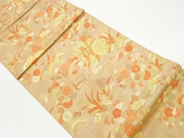 JAPANESE KIMONO / VINTAGE FUKURO OBI / WOVEN CARRIAGE & FLOWERS